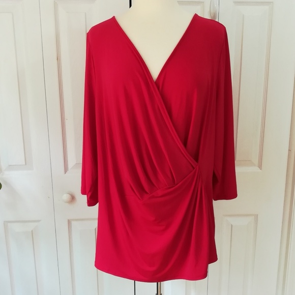 Lane Bryant Tops - NWT Lane Bryant red faux wrap shirt
